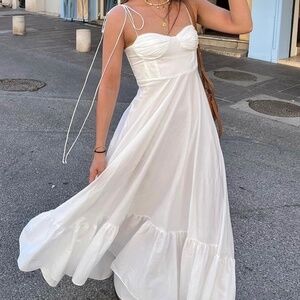 Dress white lace up straps long zara